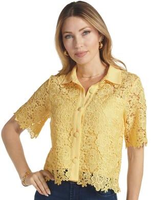 Masseys Blossom Button-Down Blouse (Size 28W) Sunshine, Polyester