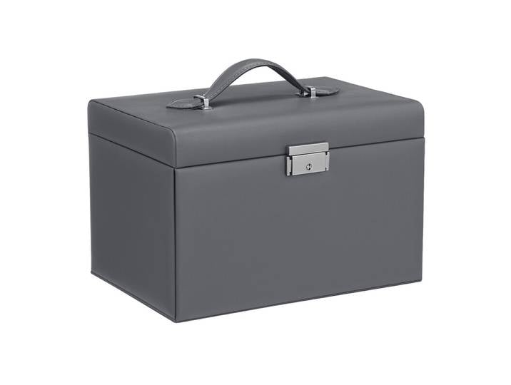 JOYFURNOS Boîte à bijoux, Organisateur de bijoux avec 2 tiroirs, Boîte à bijoux verrouillable avec miroir, Étui de voyage portable, pour bagues, bracelets, boucles d'oreilles, colliers, Doublure en velours, Cadeau, Gris