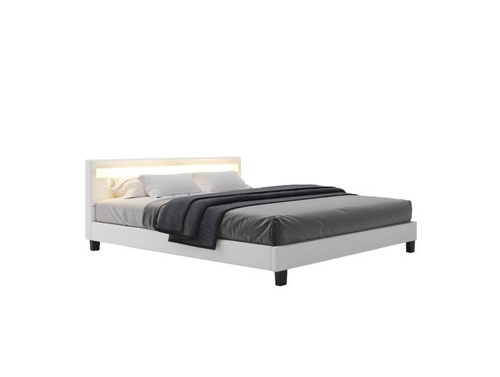 Lederbett LED DREAM 180 x 200 cm weiss