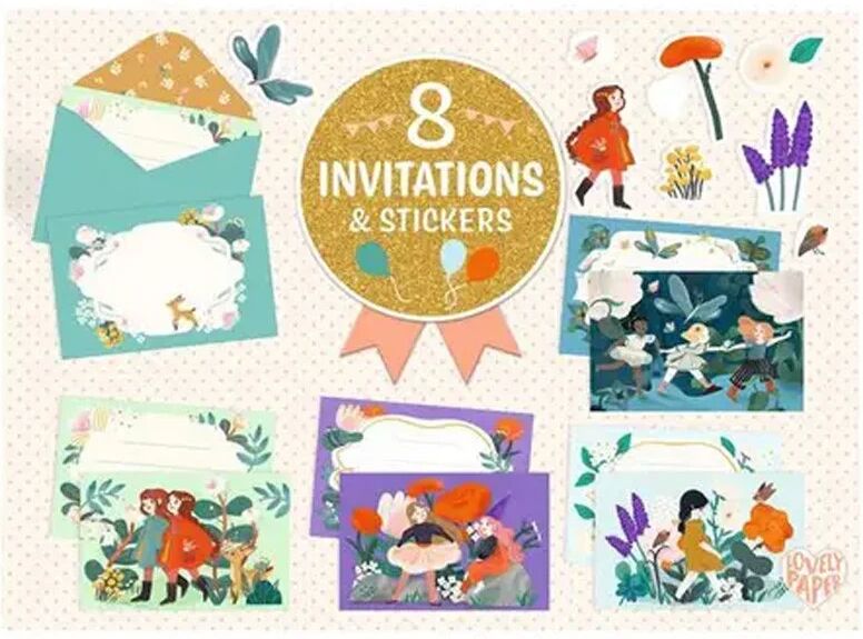Little Big Room by Djeco 8 Invitations et stickers cartes d'anniversaire Copines du jardin Djeco