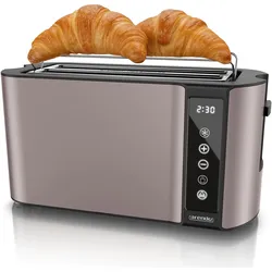 Arendo Toaster Wärmeisoliertes Doppelwandgehäuse, 2 lange Schlitze, Touch-Display, für 4 Scheiben, 1500 W, Toaster, Grau