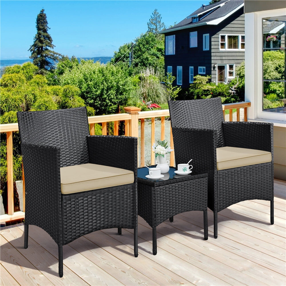 Yaheetech Argonne 2 Seater Rattan Conversation Set Black/Khaki 2