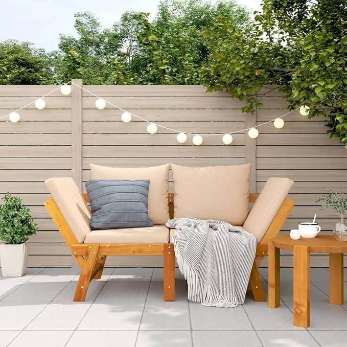 Gartenbank mit Kissen 2-in-1 Massivholz Akazie, Outdoor Bank, Parkbank, Garten Banken, Deko Bank, Gartenmöbel, Terrassenmöbel, Wetterfeste Bank - 367581