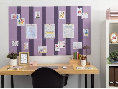 Felt Right Purple Pinstripe Bulletin Board   Sound Dampening Pinnable Tiles