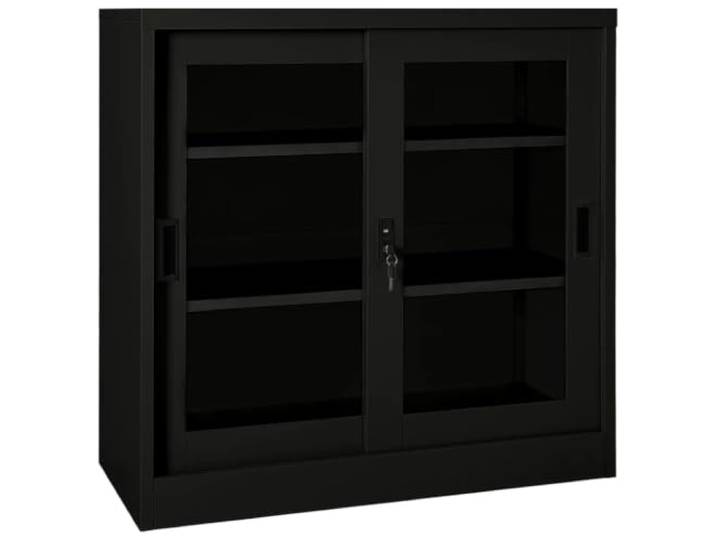 Helloshop26 Schrank mit Schiebetüren, Schwarz, 90 x 40 x 90 cm, mit Schloss und 2 verstellbaren Einlegeböden, moderner Stil, aus Stahl, 02_0046816