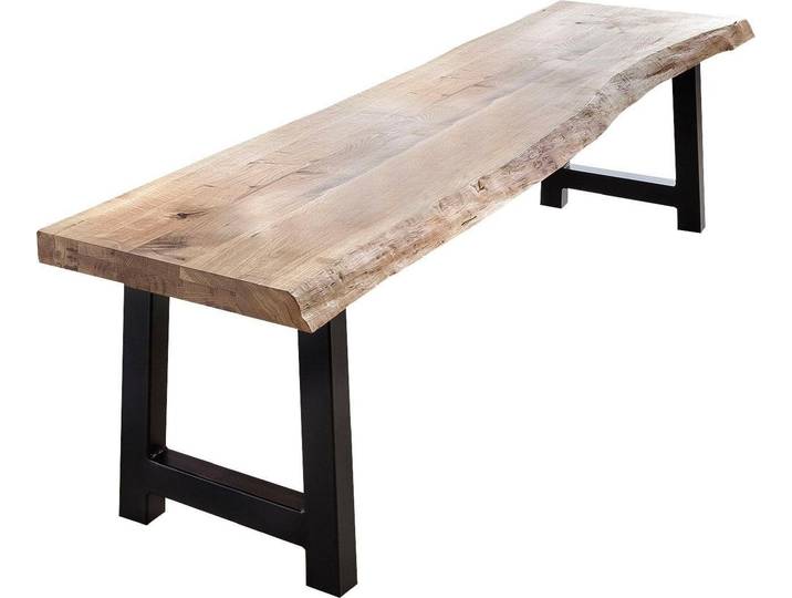 Bank HOME AFFAIRE Tristan , beige (natur, schwarz), B:220cm H:45cm T:38cm, Sitzbänke, Bank, aus Massivholz Eiche