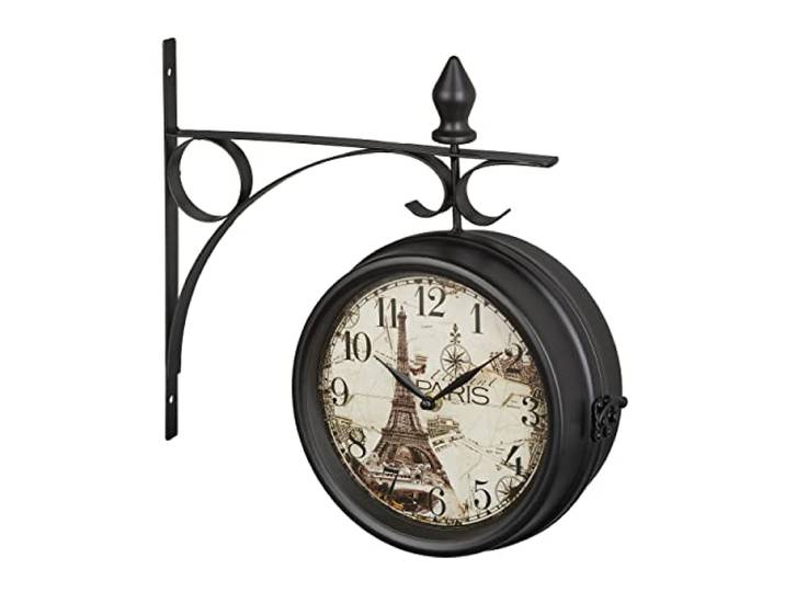 Relaxdays Horloge Murale\, se lit des Deux côtés\, Tour Eiffel\, Design rétro\, analogique\, HLP : 34x35x10 cm\, Noire