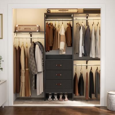 Rackcog 5FT Closet System with 3 Fabric Drawers, DIY Closet Organizer with Adjustable Hanging Rods
