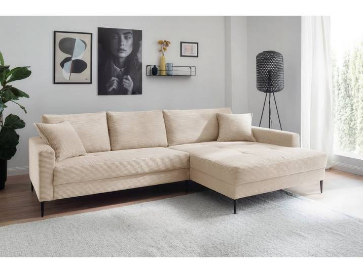 OTTO home Ecksofa Summer L-Form, B: 280cm, in Cord & Struktur, wahlweise mit Kopfstützen, schwarze Metallfüße