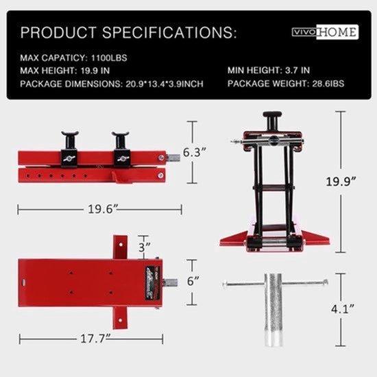 Motorrad-Hebebühne - 1000 Lbs Tragfähigkeit - Legierter Stahl - Rot-Schwarz - Für Quad und Motorrad