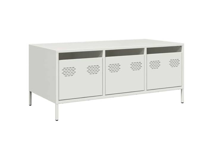 Couchtisch, Weiß, 101,5x50x43,5 cm, Kaltgewalzter Stahl Schubladenschrank, Bücherregal, Vitrine, Metallfüße, leicht zu reinigen