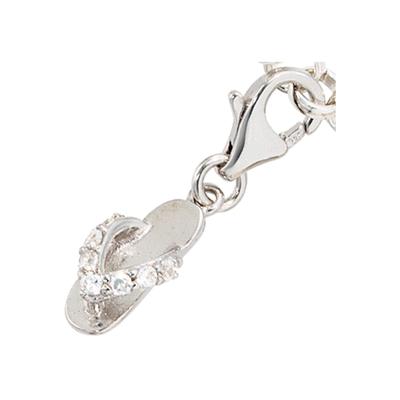 Charm-Einhänger JOBO "Charm Flip-Flop", silber (silber 925), Charms, Damen, Silber 925 (Sterlingsilber), 925 Silber rhodiniert mit Zirkonia