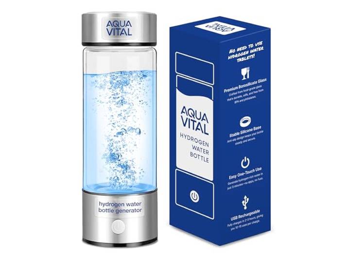 Aqua Vital Wasserstoffflasche 2025 Generator 470 ml SPE-PEM Ionisierte Trinkflasche H₂ Wiederaufladbare Glasflasche USB-C mit automatischer Abschaltung Tragbare
