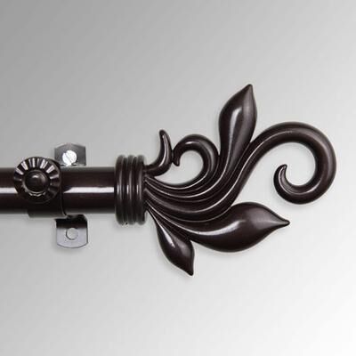 Rod Desyne "Adalia Single Decorative Curtain Rod Set, 18"" to 28"", Cocoa"