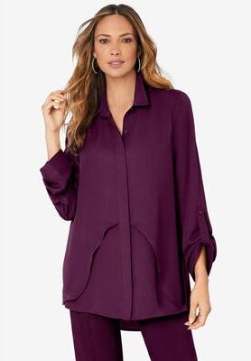 Plus Size Women's Georgette Overlay Big Shirt by Roaman's in Dark Berry (Size 12 W) Long Shirt Blouse