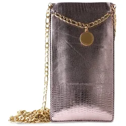 PURO GLAM Chain - universell Hülle für smartphony se 2 sloty für karty se zlatým řetízkem XL (braun)