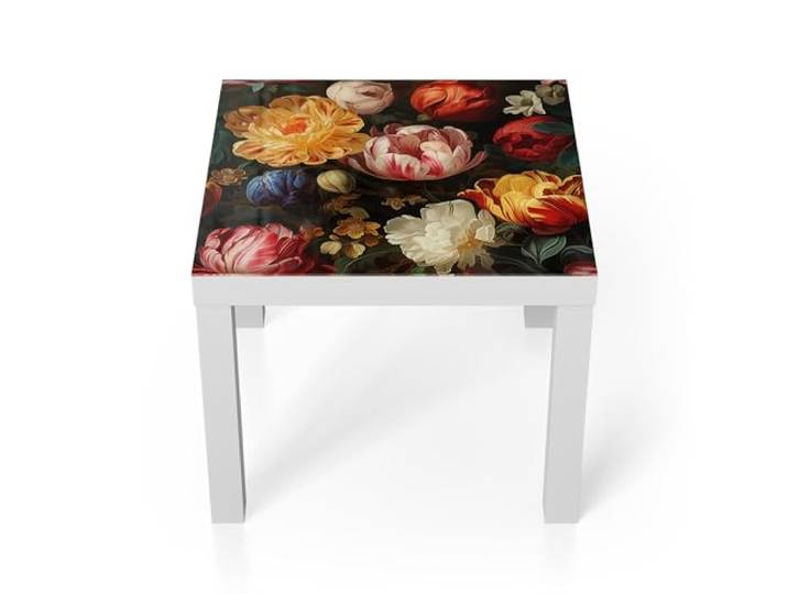 DEQORI Glastisch weiß klein 55x55 cm Motiv Blütenpracht des Barock ausgefallener Beistelltisch aus Glas Hochglanz Couchtisch fürs Wohnzimmer moderner Couch Tisch mit Design