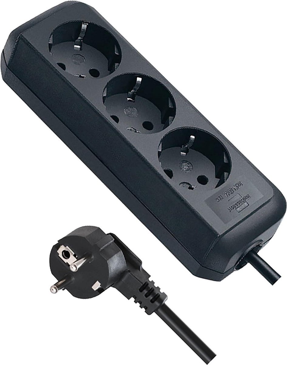 Eco-Line 3-voudige stekkerdoos met 15m kabel - zwart