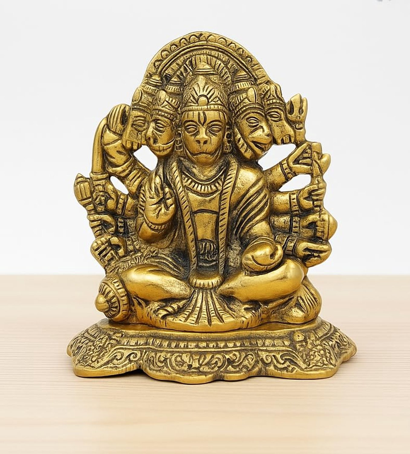Handgemaakt Messing Beeld Hanuman - Goudkleurige Hindoegod Decoratie - Hoogte: 10 cm