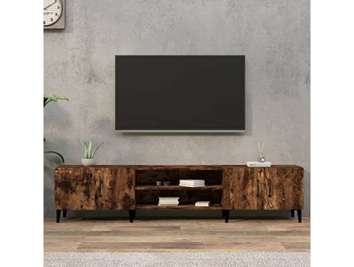 HEFZGDB TV-Schrank Räuchereiche 180x31,5x40 cm Holzwerkstoff mit 4 Fächern und 4 Türen, Moderner Sideboard Stauraum, Langlebiges Material Metallfüße für Wohnzimmer Einrichtung