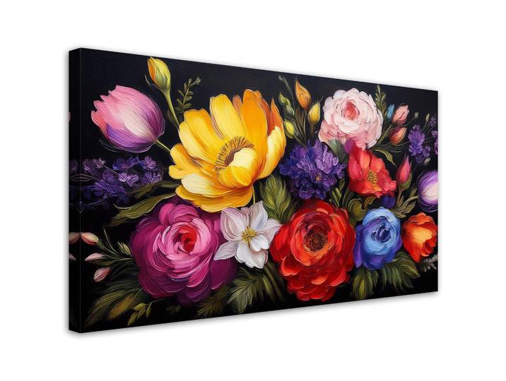 Feeby Leinwandbild Blühender bunter Blumenstrauß 120x60cm, Mehrfarbig, Floral, Rechteckig, 120x60 cm, Bilder & Rahmen, Bilder, Leinwandbilder