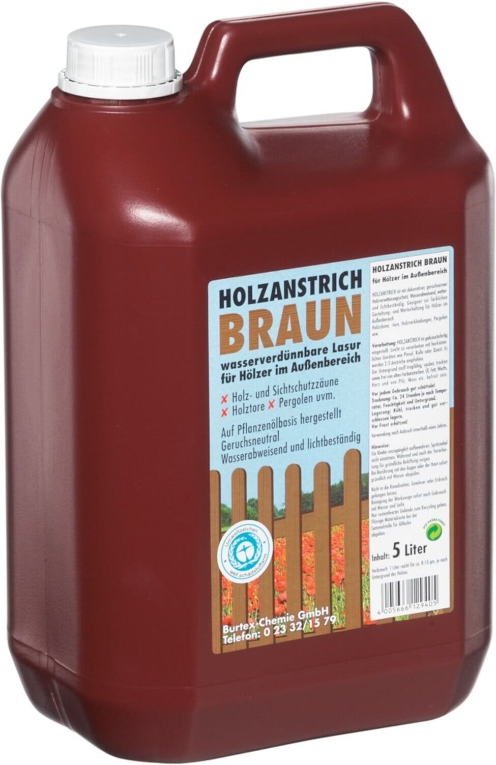 Holzanstrich 5 l, braun Kunststoff-Kanister ; Burtex (1B05K)