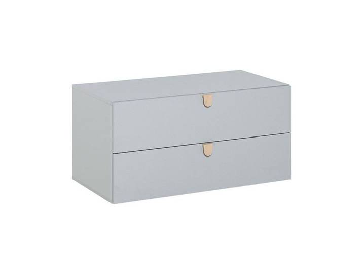 CALICOSY - Commode Grise 2 Tiroirs avec Poignées Bois - Stige - Gris
