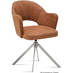 ARMLEHNSTUHL drehbar (2er-Set) Davinia 59x87x61 Edelstahl/Cognac