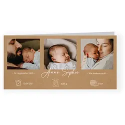Dankeskarte Baby: Pure Liebe mit Fotos in Kraft Look