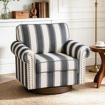 DREAMSIDEA Nailhead 360°Swivel Accent Chair with Rolled Arms