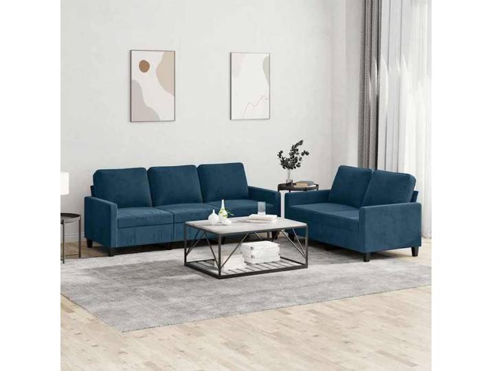 Canapés 2 Pièces Velours Bleu Salon Coussins Confortables Design Moderne Élégant 150x80cm