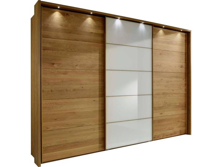Schwebetürenschrank WIEMANN Kufstein , weiß (eiche, weiß glas), B:250cm H:220cm, Schränke, Schwebetürenschrank, mit Glas