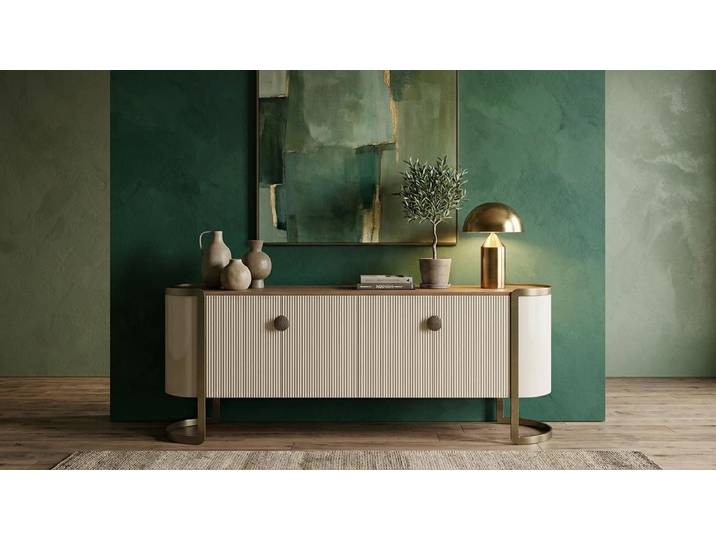 JVmoebel Sideboard Beige Sideboard mit Gold Fuss und Stauraum Luxus, Made in Europa