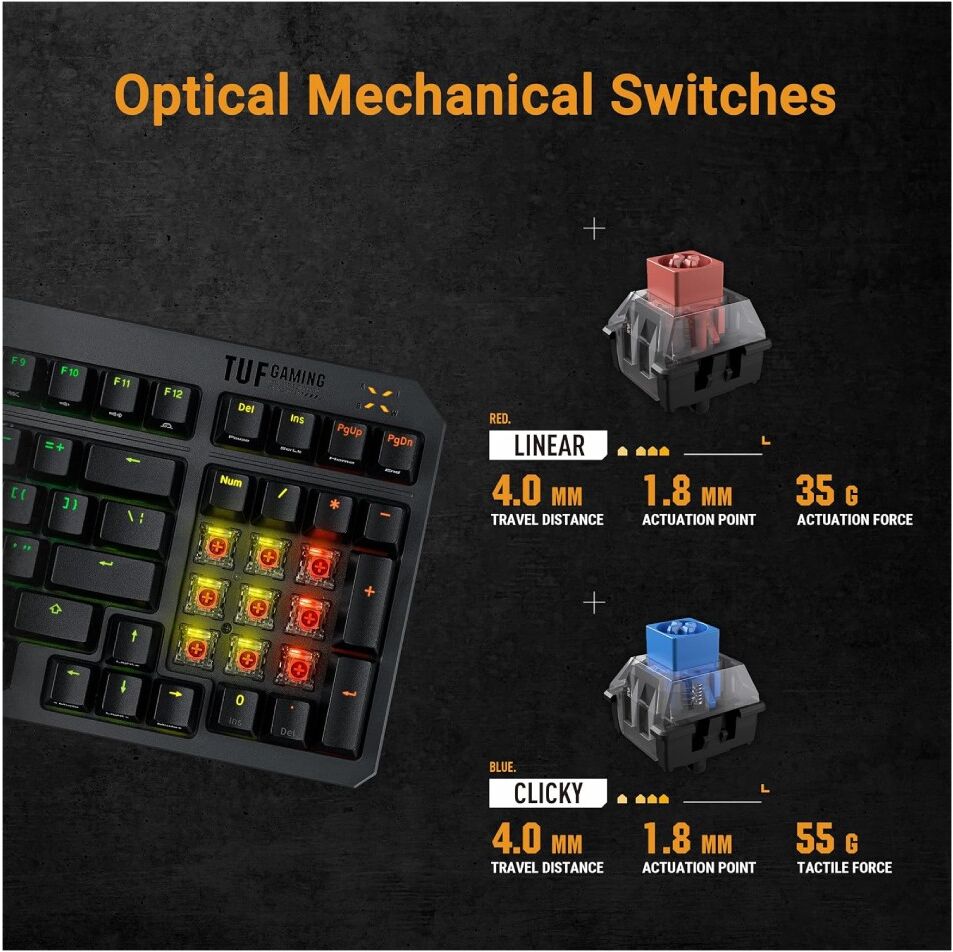 Asus TUF Gaming K3 Gen II Optical-Mechanical Wired RGB Gaming Keyboard - Black