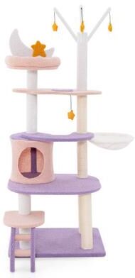 Costway Multi-level Cat Tower with Sisal Covered Scratching Posts-M