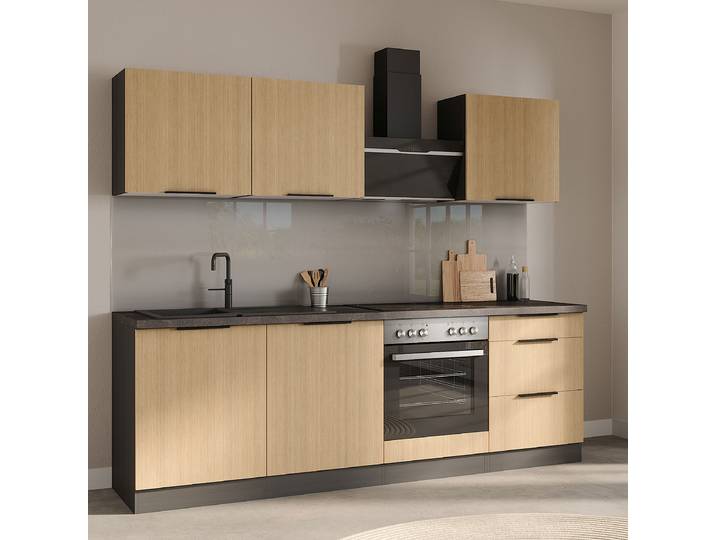 Cuisine 240cm Marron/Imitation chêne clair/Graphite Sans électroménager