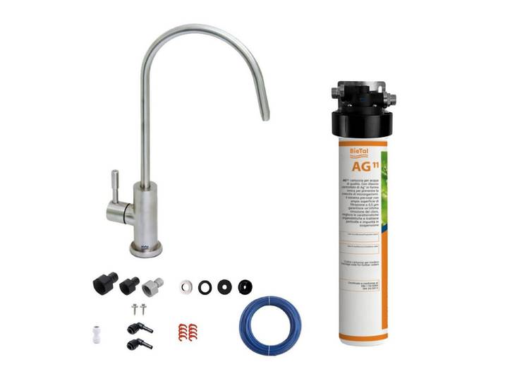 BieTal Wasserfilter BieTal® Untertisch Trink Wasser Filtersystem Aktivkohle mit Wasserhahn, Liefert gefiltertes Wasser über den normalen Wasserhahn.