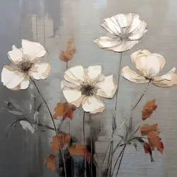 EUROART Wandbild 30 x cm White Flowers On Silver I Metall Beige