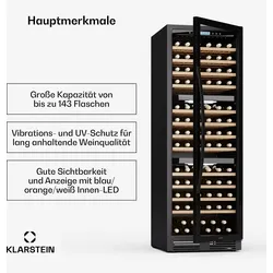 Vinovilla Trio Weinkühlschrank   144 Flaschen   3 Zonen   38 dB   12 Regale   Kompressor   413 Liter Schwarz 143 Flaschen 3 Kühlzonen