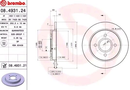 BREMBO 08.4931.21 Bremsscheibe