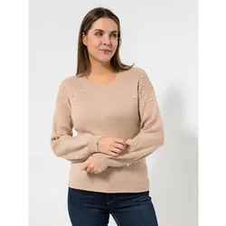 ANNI FOR FRIENDS Pullover, 1/1-Arm Rundhalsausschnitt Kunstperlen figurumspielend