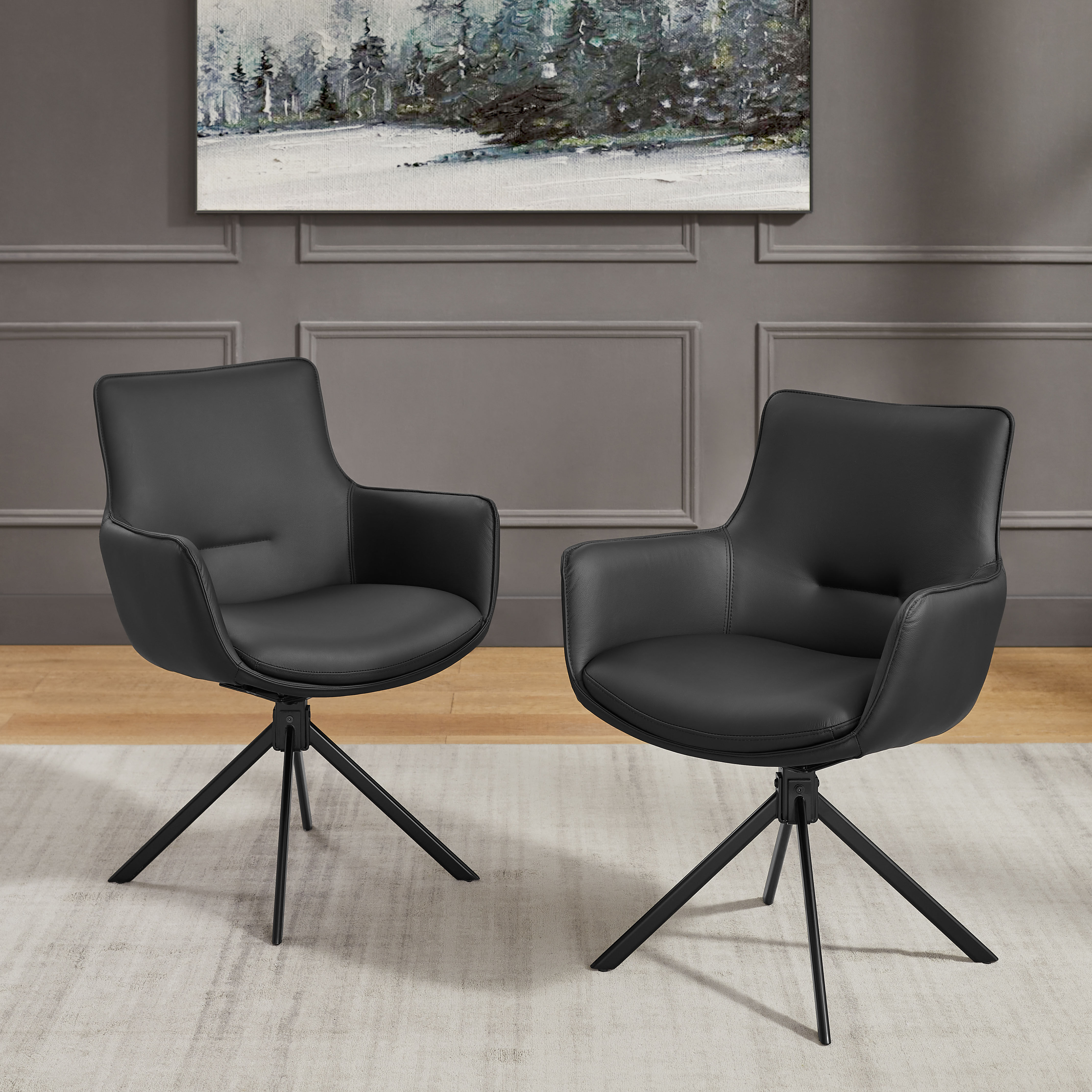 Drehstuhl GOODPRODUCT, schwarz, B:60cm H:86cm T:64cm, Stühle, Drehstuhl, Naturleder Bezug, 360 drehbares Gestell aus Eisen schwarz B/H/T: 60cm x 86cm x 64cm, 2 Stk., Leder SUAVE NaturLEDER®