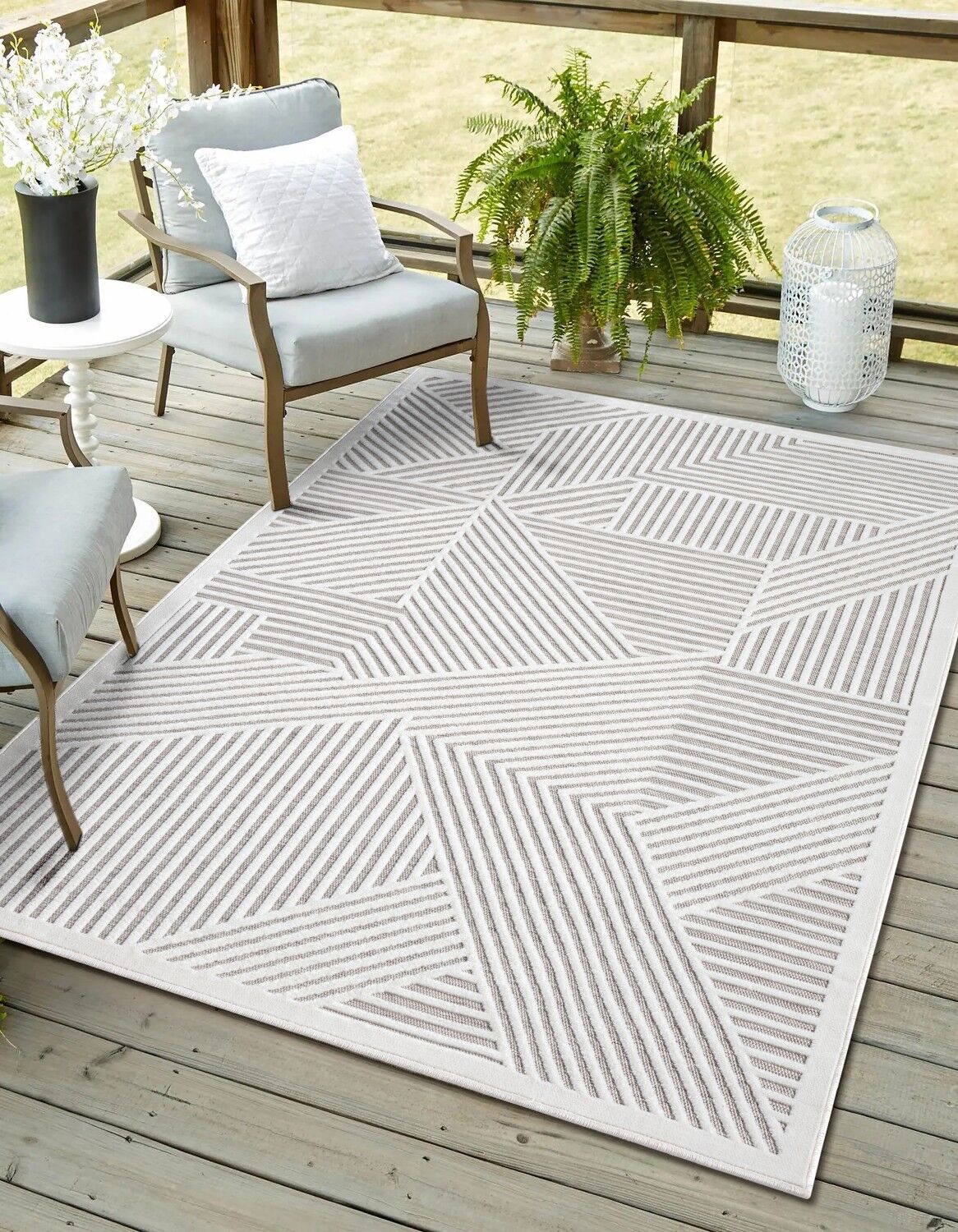 Outdoorteppich "Vill, LAGERRÄUMUNG", grau (grau,weiß), B:80cm H:8mm L:150cm, Polypropylen, MYFLAIR MÖBEL & ACCESSOIRES, Teppiche, Outdoorteppich, modernes Design, Hoch-Tief Effekt, Outdoor geeignet, Balkon, Terrasse grau,weiß B : 80cm 1 Stk., 8mm, L: 150c