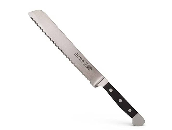 Güde Brotmesser, geschmiedet, Serie Alpha, Doppelkropf, Griff POM schwarz, Linkshänderausführung Küchen Küchenmesser - Geschmiedet - Solingen, Messer - groß - scharf - hochwertig, 21 L