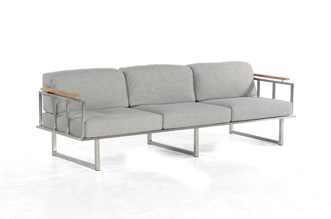 MUESING 3-Sitzer Sofa Lotus Edelstahl/Teakholz i nkl. Kissen SonnenPartner 16905853