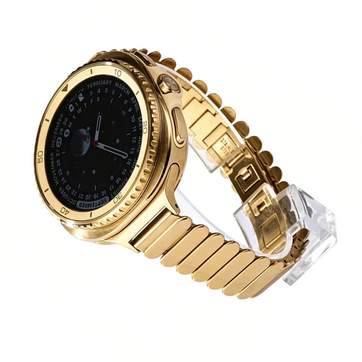 INF Edelstahl-Armband kompatibel mit Samsung Watch8 — Ovales Einzellink-Design mit Butterfly-Verschluss, 14mm Interface, 18.2cm Gold