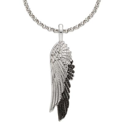 Edelstahlkette "Kette mit Flügelanhänger", silber (edelstahlfarben, schwarz), ANISTON JEWELRY & WATCHES, Halsketten, Damen, Edelstahl, L: 50 B: 3mm, Edelstahlkette, B:3mm
