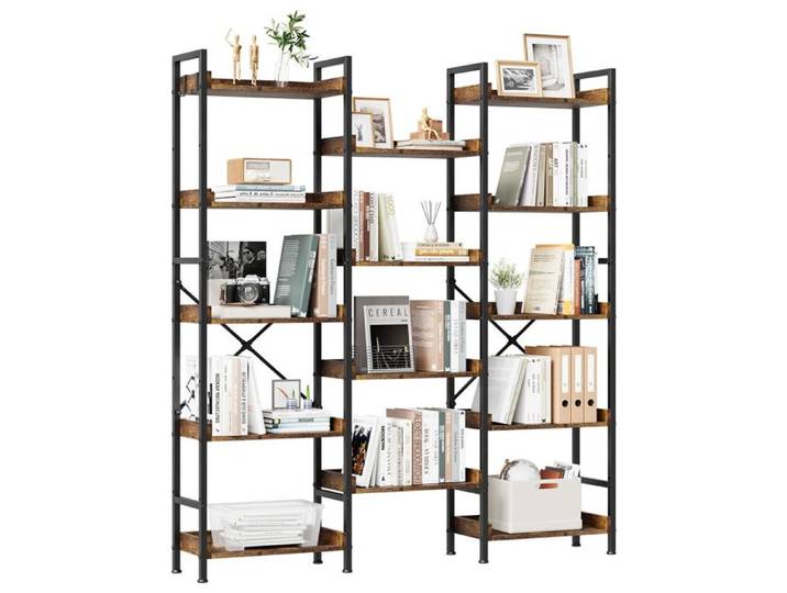 Garvee Bibliothèque Vintage Industrielle 5 Niveaux Bois Massif Métal – Étagère Ouverte Rustique Bureau Salon Chambre
