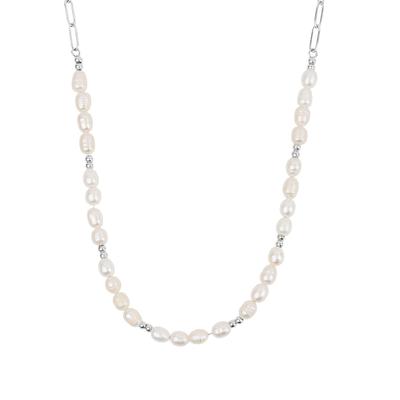 Collier TOM TAILOR, weiß (edelstahlfarben, weiß), Halsketten, Damen, Edelstahl Perlen, L: 45 B: 3,7mm, Edelstahl, Perlen, Collier, mit Süßwasserzuchtperle, B:3,7mm