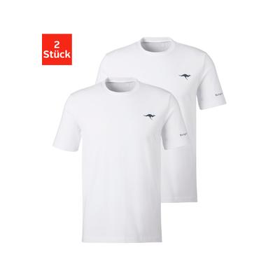 T-Shirt KANGAROOS, Herren, Gr. L, weiß (2x weiß), Single Jersey, Obermaterial: 100% Baumwolle, unifarben, Basic, bequem normal, Rundhals, Shirts T-Shirt, mit KangaROOS Print auf der Brust